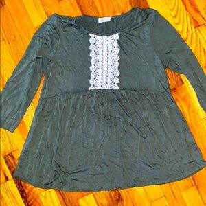 Size Large Olive green peplum top.